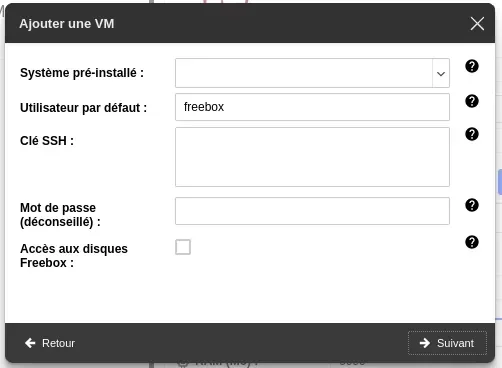 Freebox ajouter une VM étape 1