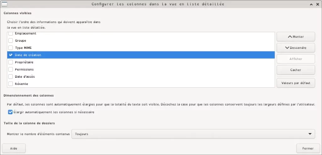 configurer.les .colonnes.dans .la .vue .en .liste .detaillee
