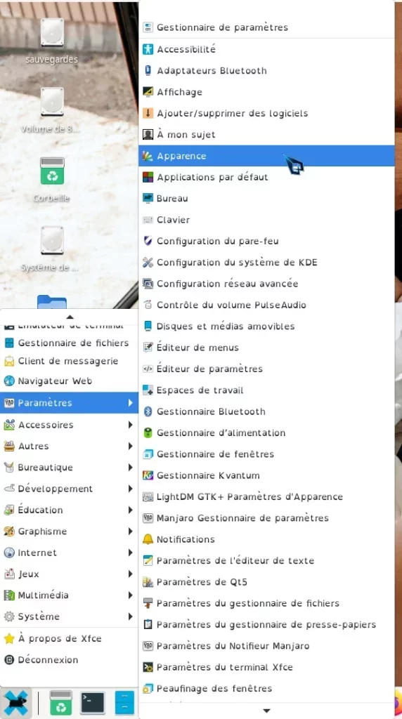 xfce menu apparence